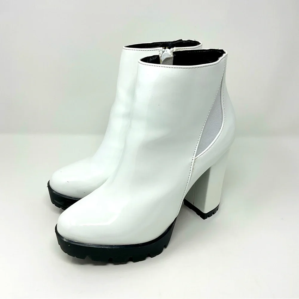 Allegra K Round Toe Chunky Heels Platform Ankle Boots Size 7.5